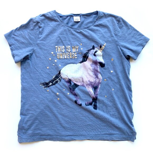 Lindex Girls Unicorn Tee Size 12-14 Blue "This Is My Universe" - Picture 1 of 11